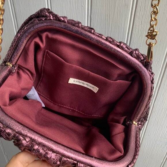 By Anthropologie Frankie Pink Metallic Chain Strap Clutch Crossbody Purse Dressy - Picture 9 of 14